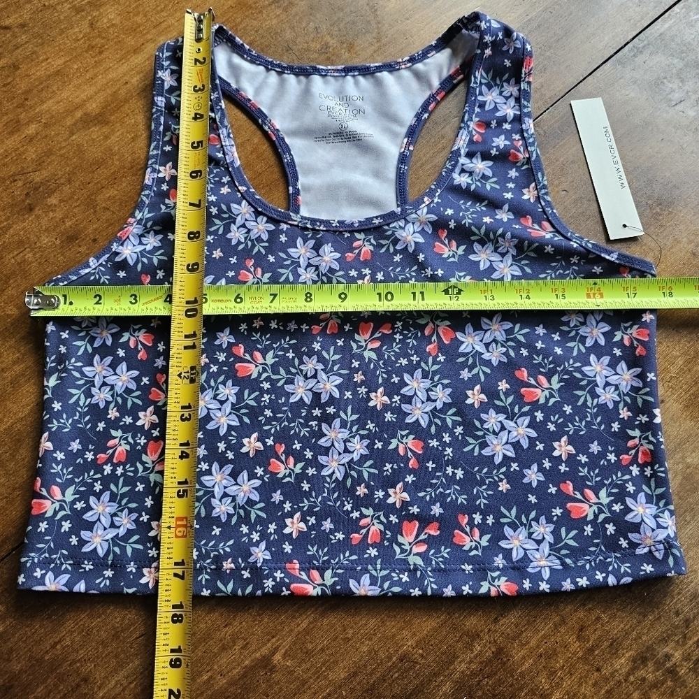 Evolution And Creation Navy Floral Racerback Crop Tank Top Sports Bra Size XL - Picture 8 of 8